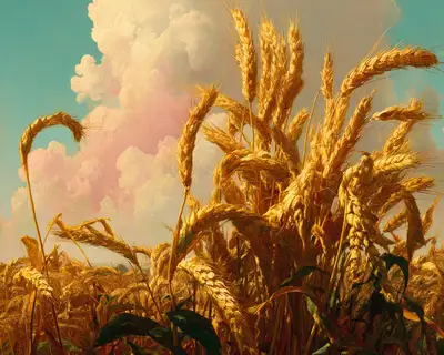 Golden wheat field under pastel sky