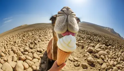 Animaux mangeant de la crème glacée - Prompt photo