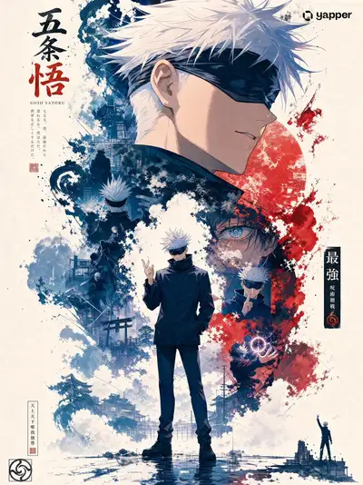 Gojo Anime-Propaganda-Stil-Poster JSON-Prompt