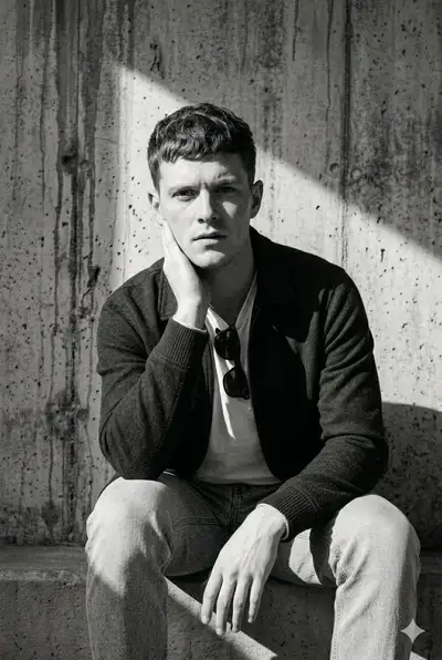 Pensive Young Man in Industrial Monochrome