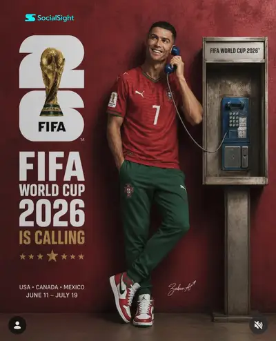 FIFAワールドカップ2026 電話ボックスをテーマにした選手ポスター