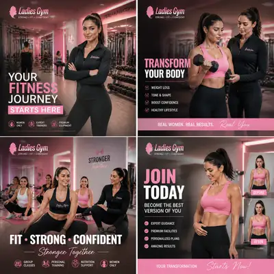 Four-poster ladies gym advertising campaign in pink and white