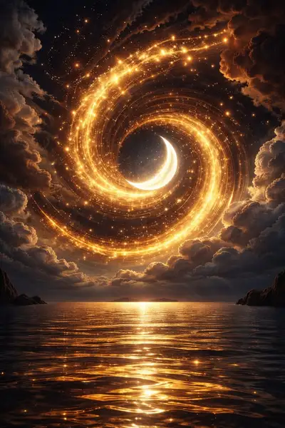 Cosmic Golden Spiral Over Ocean