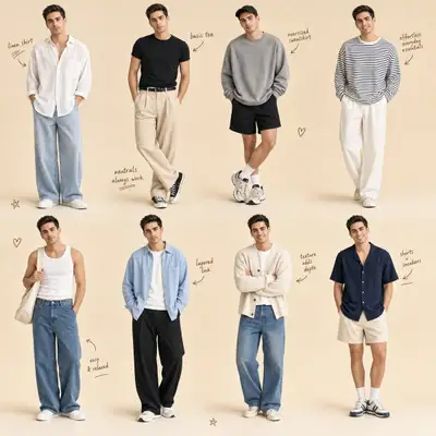 Lässige Lookbook-Collage mit 8 Outfits für Männer (GPT Image 2)