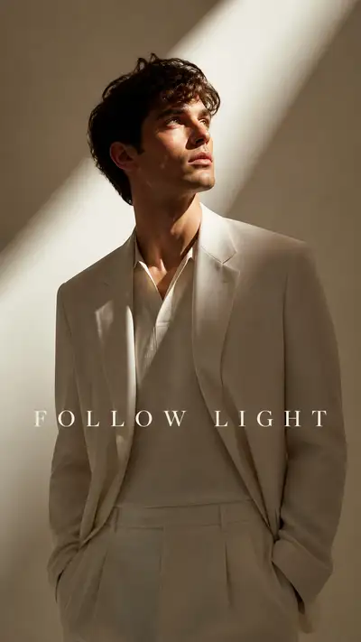 Luxury menswear portrait with dramatic sunlight prompt