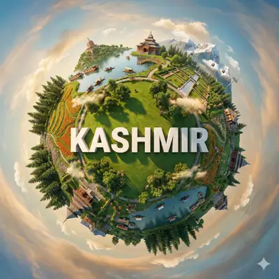 Miniature planet showcasing Kashmir landmarks