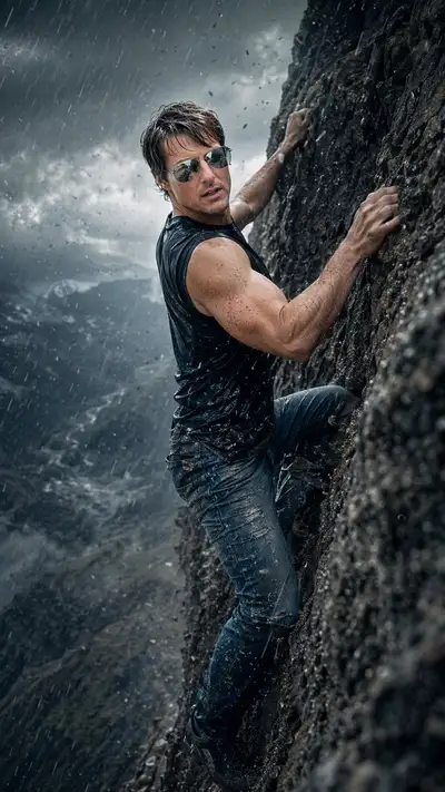 Stormy Cliff Climber Cinematic Portrait