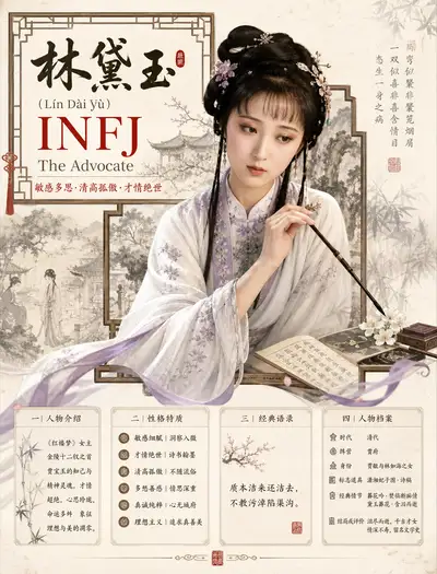 Chinese classical character MBTI infographic poster (Lin Daiyu)