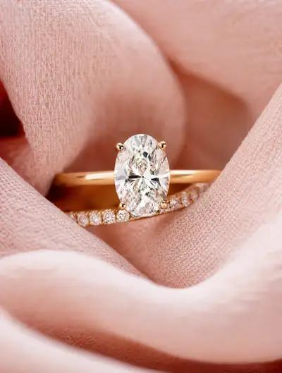 Diamond ring macro shot in crepe fabric