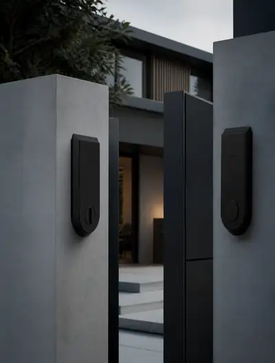 Minimalist matte black doorbell product photography