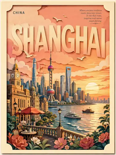 Vintage Layered Paper-Cut Travel Poster