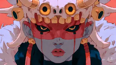深紅のエネルギーのリボンを使ったアニメ儀式ダンスのビデオプロンプト