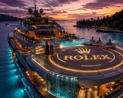 Luxuriöse Mega-Yacht-Szene bei Sonnenuntergang