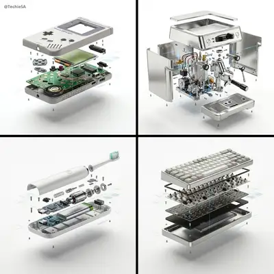 Exploded-view product advertising shot template