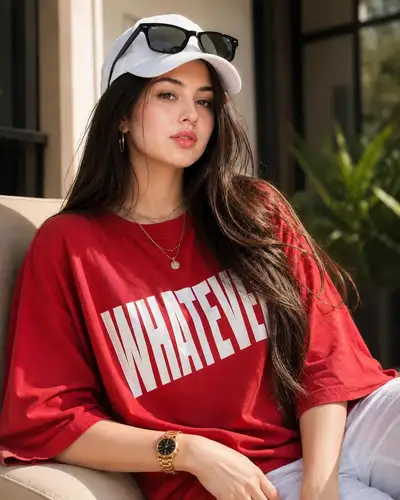 Ultra-Realistic Fashion Magazine Portrait with Red Tee