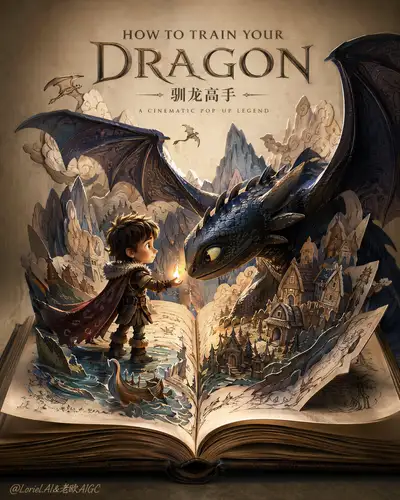 Dreamy Pop-Up Storybook Poster (How to Train Your Dragon)