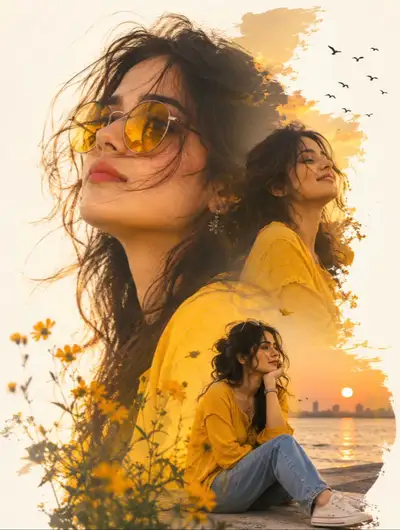 Golden Sunset Double-Exposure Portrait