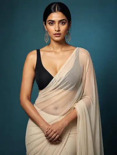 Structured JSON prompt for an elegant Indian saree studio portrait