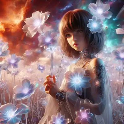 Luminous 3D Flowers in Ethereal Cosmic Garden