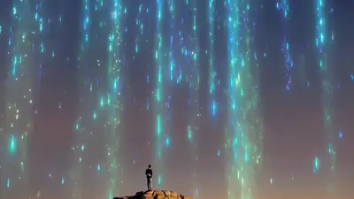 Traveler on Floating Island with River of Stars