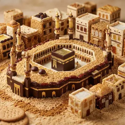 Miniature cityscape skyline built entirely from edible ingredients