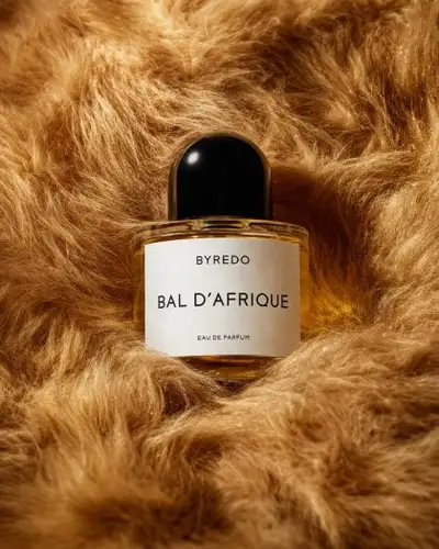 Perfume bottle nestled in plush faux fur