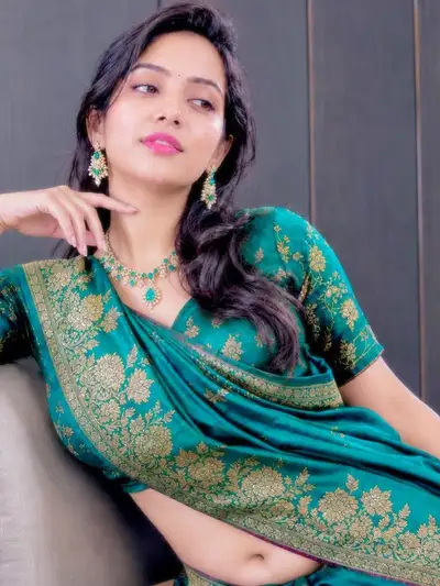 Ultra-Photorealistic Indian Woman in Emerald Saree Portrait