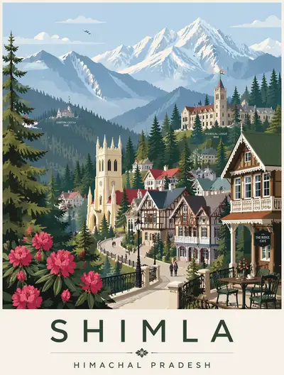 Minimalist vector travel poster of Shimla, Himachal Pradesh