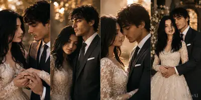 Cinematic Wedding Couple 4-Grid Portrait