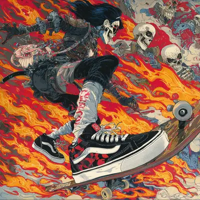 Skeleton Skaters and Horror Art Style Prompt