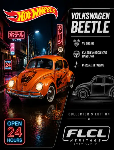 Hot Wheels 大众甲壳虫日本街头海报