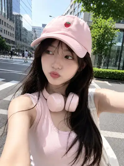 Ultra-realistic smartphone selfie of Japanese woman in city