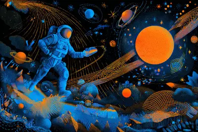 Neon Cosmic Journey Art Prompt
