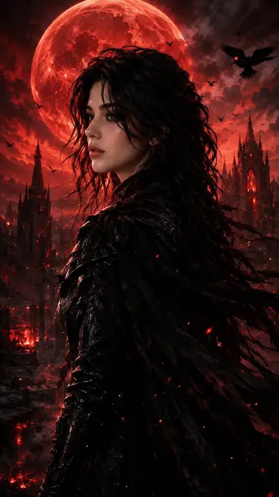 Gothic Warrior Under Blood Moon Cinematic Portrait