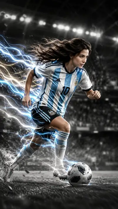 Cinematic Football Action Poster with Argentina Jersey