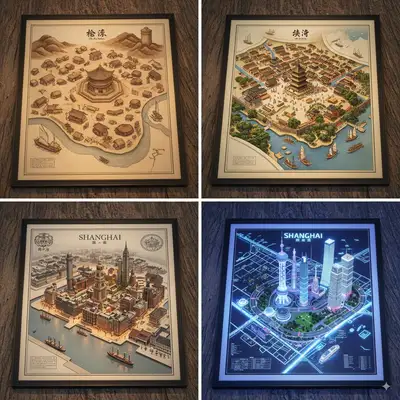 Shanghai Map Diorama Across Eras