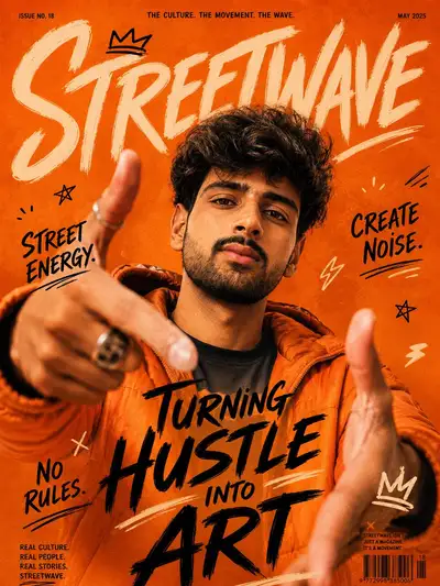 Streetwear-Magazincover mit Graffiti-Hintergrund aus einem Selfie