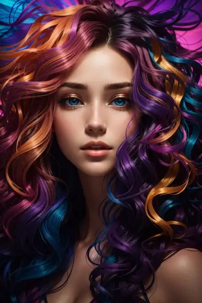 Fantasy Woman with Neon Waves
