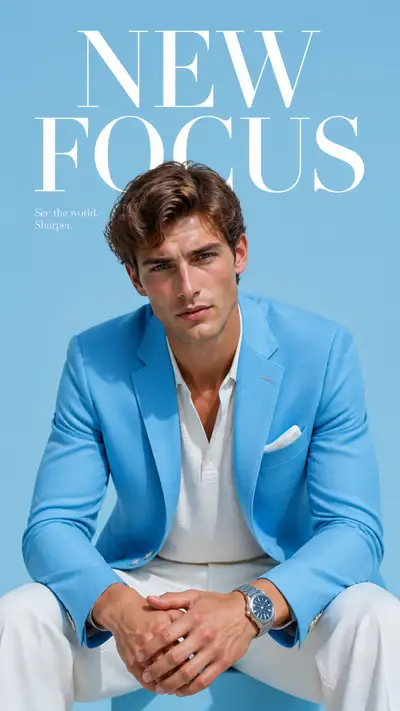 Sky blue blazer luxury fashion campaign portrait