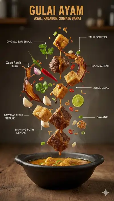 Levitating ingredients infographic for an Indonesian dish