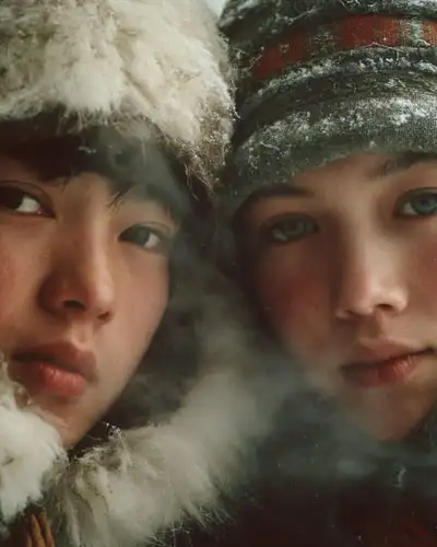Cinematic Winter Portrait of Two Women
