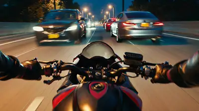 POV Motorcycle Through Traffic