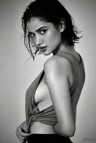 Ultra-Photorealistic B&W Studio Portrait of Young Indian Woman