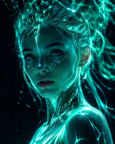 Futuristic Neon Portrait of a Young Woman