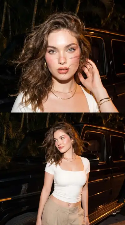 Luxury nighttime portrait beside a G-Wagon at golden hour