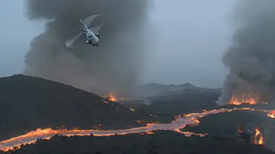 Volcanic Dragon Skeleton Aerial Cinematic