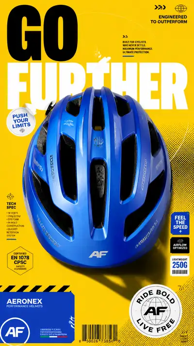 Cobalt Blue Bicycle Helmet Sports Advertising Poster