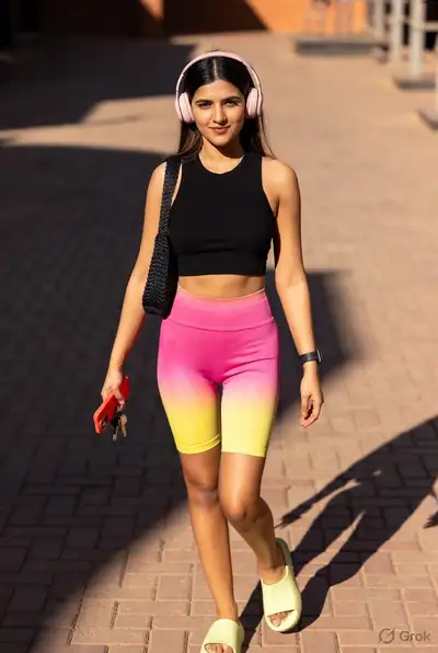 Photorealistic Portrait of Young Woman at Gym Entrance
