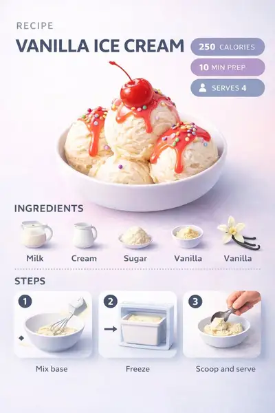 Vanilla ice cream scoop recipe infographic