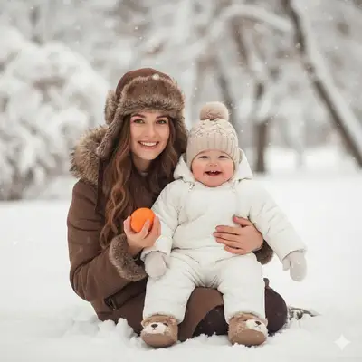 Winter Family Photo with Tangerine Accent